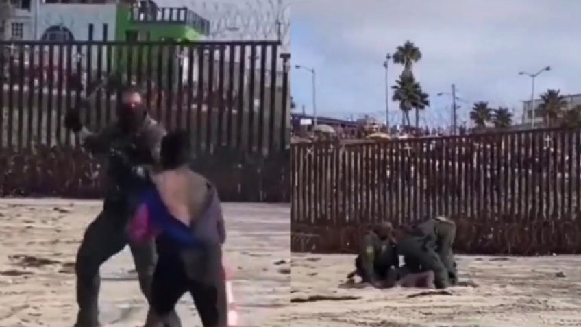 Captan pelea a puñetazos entre supuesto coyote y un agente de inmigración en la frontera con EU | VIDEO