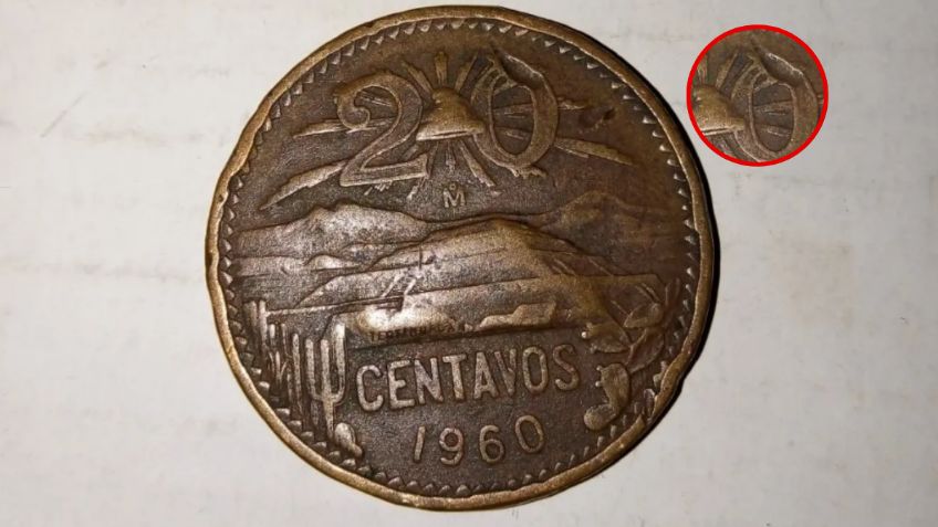 Venden en 450 mil pesos una moneda de 20 centavos con la Pirámide del Sol con este error