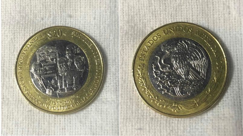 Moneda de 20 pesos que conmemora el 100 aniversario de la Constitución Política de México