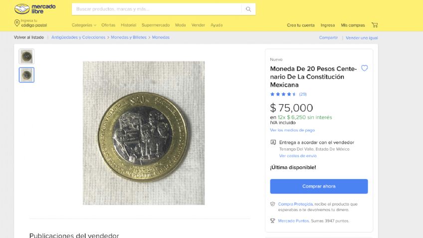 Ofrecen hasta 75 mil pesos por esta moneda de 20 pesos conmemorativa | FOTO