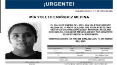 Buscan a Mía Yoleth Enríquez, la CDMX activa Alerta Amber para su localización