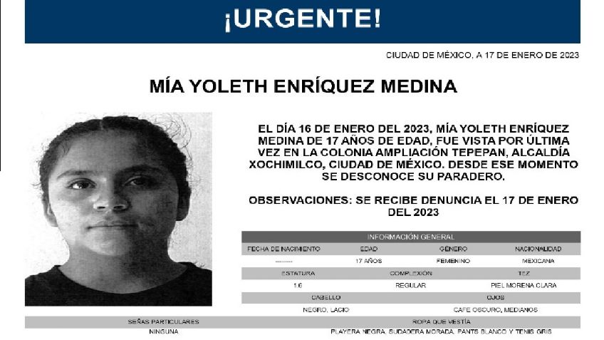 Buscan a Mía Yoleth Enríquez, la CDMX activa Alerta Amber para su localización