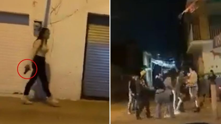 VIDEO: exhiben a presunta funcionaria de Juanacatlán, Jalisco, soltando balazos para detener un pleito callejero