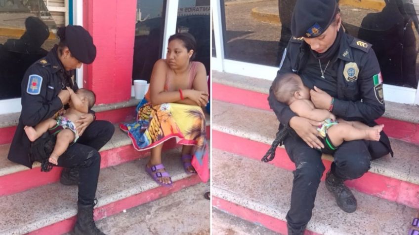 Mujer policía de la CDMX amamanta a bebé con 24 horas sin comer en Acapulco