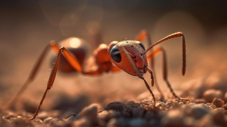 Una hormiga camina por el jardín.