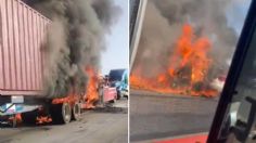 VIDEO: Tráiler es consumido en un fuerte incendio en el Arco Norte y genera caos vial