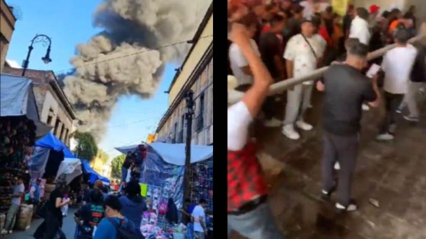 Incendio en Tepito hoy: Locatarios unen fuerzas para apagar las llamas en fábrica de zapatos | VIDEO