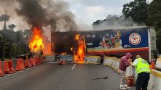 Tráiler se incendia en la autopista México-Cuernavaca y colapsa la circulación, hay cierre en ambos sentidos