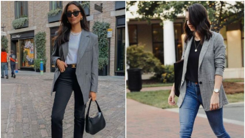 Blazer gris con jeans, el básico de invierno que te hará ver elegante con tenis o botas