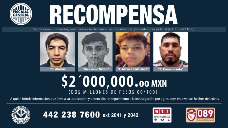 Recompensa de jóvenes que asesinaron a policias