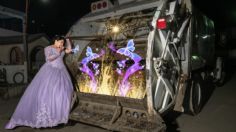 En sesión de fotos con camión de basura, quinceañera exhibe orgullo por el trabajo de su papá