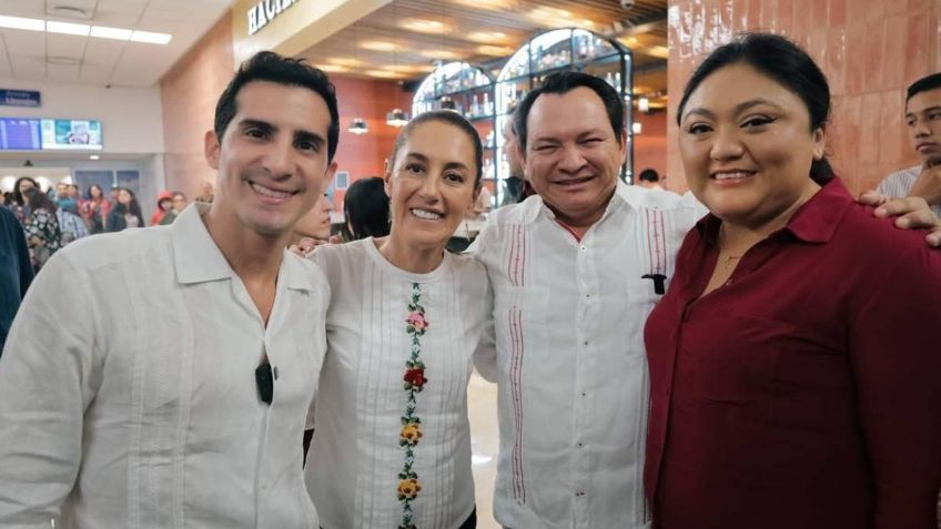 Reciben Huacho Díaz, Rommel Pacheco y Octavio Rivero a Sheinbaum en Yucatán