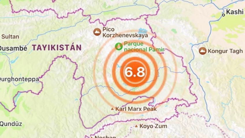 Terremoto de 6.8 sacude la frontera de China con Tayikistán