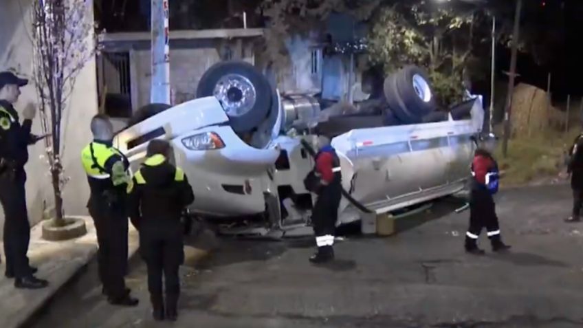 Madrugada accidentada: volcó una pipa conducida por dos ebrios y un camión de basura se quedó sin frenos