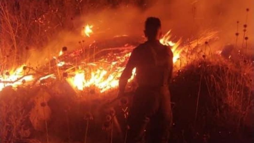 Tlalnepantla: intenso incendio consume los pastizales del cerro Jardines del Recuerdo