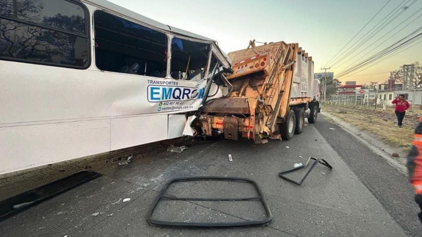 Choque entre autobús y camión de la basura deja 21 lesionados en Querétaro