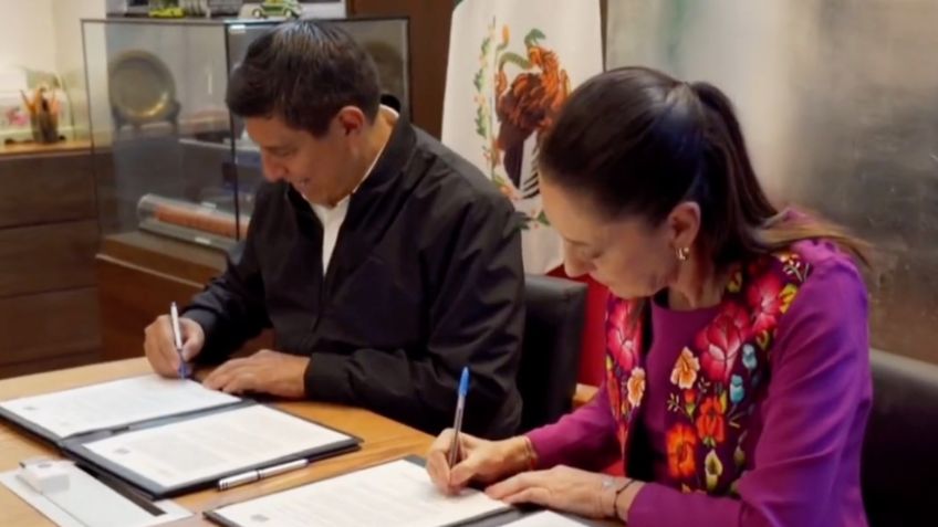 Claudia Sheinbaum firma convenio con Salomón Jara, gobernador de Oaxaca