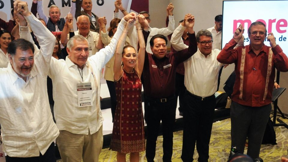 Corcholatas de Morena durante presentación del proceso interno a los medios de comunicación