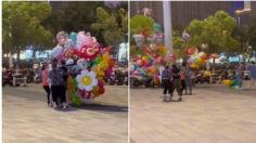 VIDEO | Ráfaga de viento arrebata globos a vendedora y da un increíble espectáculo visual