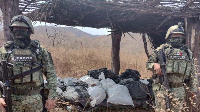 Histórico: la Sedena halla una tonelada y media en metanfetaminas abandonadas en un cerro de Sinaloa