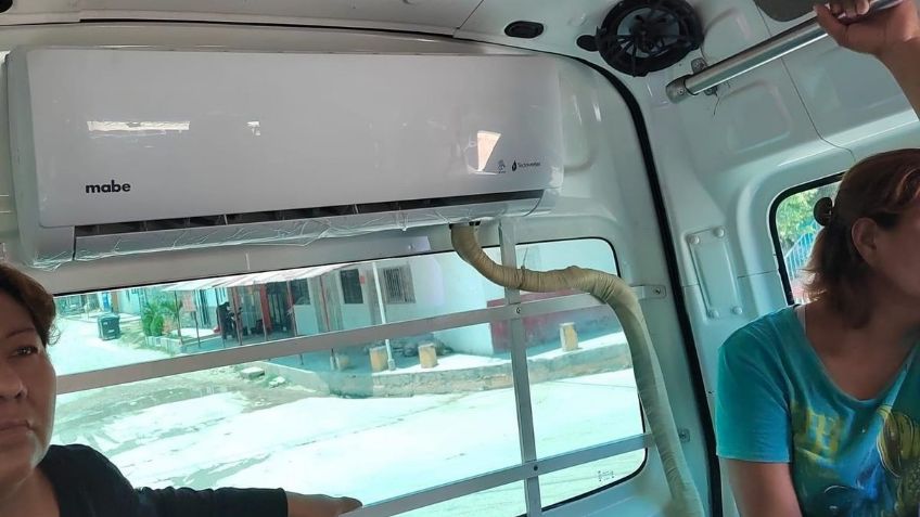 Ingenio mexicano vs el calor: chofer coloca un aire acondicionado en colectivo de Chiapas