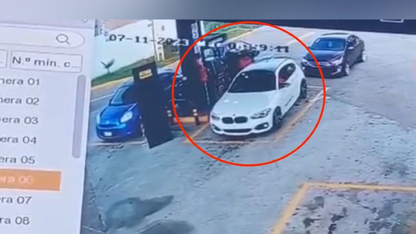 VIDEO: conductor de BMW se niega a pagar 150 pesos de gasolina y termina chocando contra otro auto