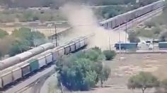 VIDEO: tren arrolla tráiler que intentó ganarle el paso en San Luis Potosí