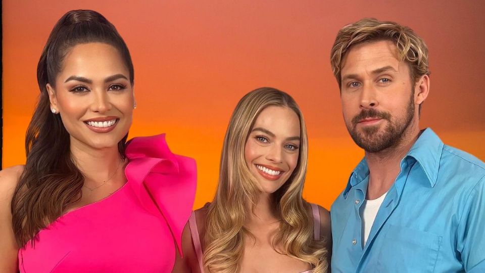 Andrea Meza, Margot Robbie y Ryan Gosling. Fuente: producción El Heraldo de México