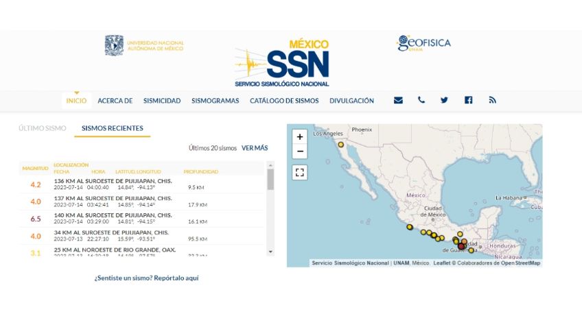 Se registra fuerte sismo en Chiapas