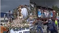 VIDEO: sujeto recibe una golpiza de los feligreses porque intentó tirar una estatua de la virgen el pleno desfile