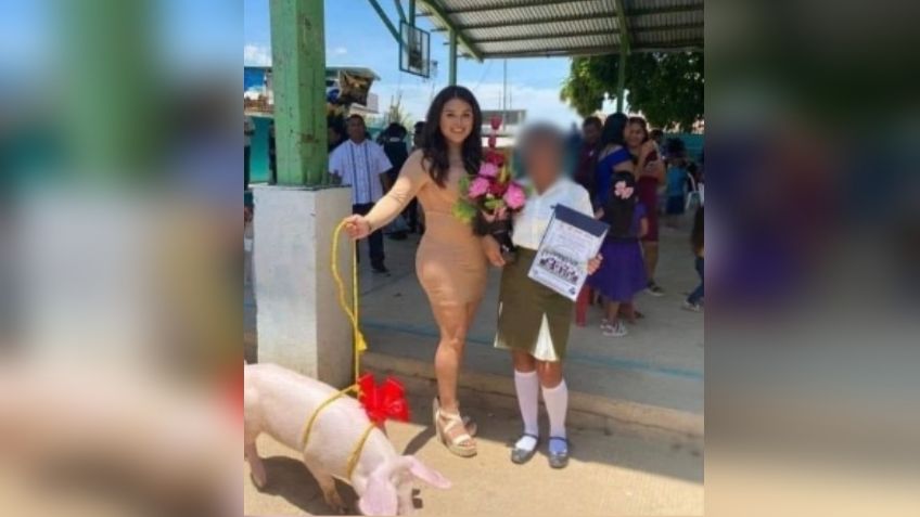 Niña recibe un cerdo como regalo de graduación y tunden en redes a la madrina: FOTOS