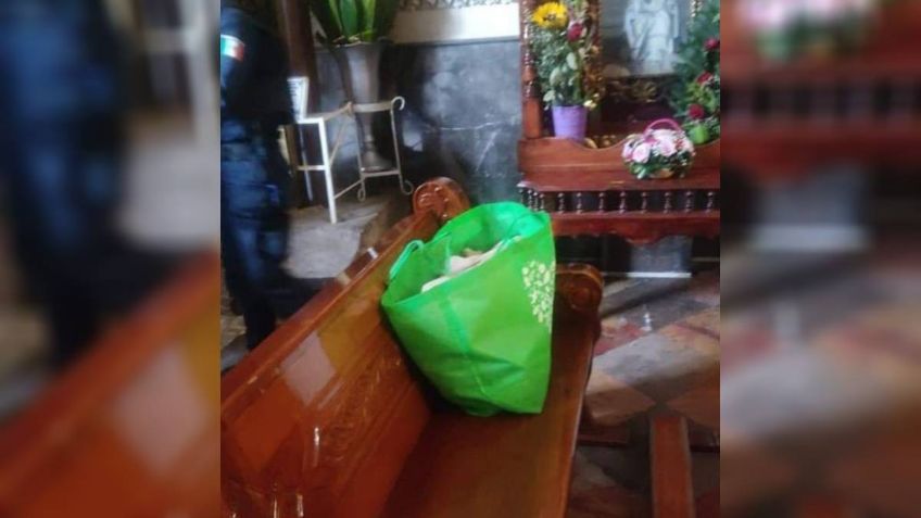 Abandonan a bebé en iglesia de Tlaxcala, la envolvieron en una bolsa ecológica