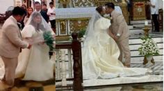 VIDEO: novios se casan en pleno huracán y con la iglesia bajo el agua