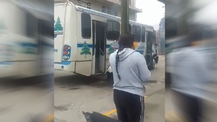 Delincuentes lanzan bomba molotov a camión de transporte público en Uruapan: vecinos ayudan a controlar el fuego