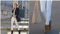 Los pantalones blancos sí pueden usarse en otoño, combínalos con botas