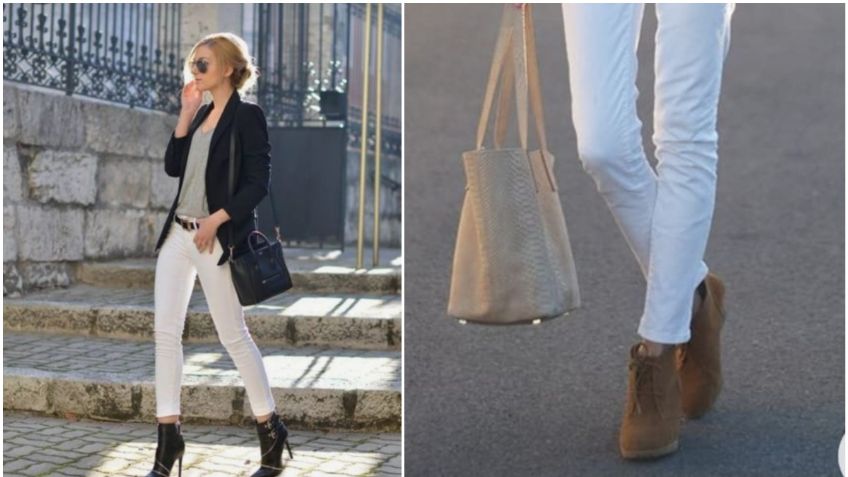 Los pantalones blancos sí pueden usarse en otoño, combínalos con botas