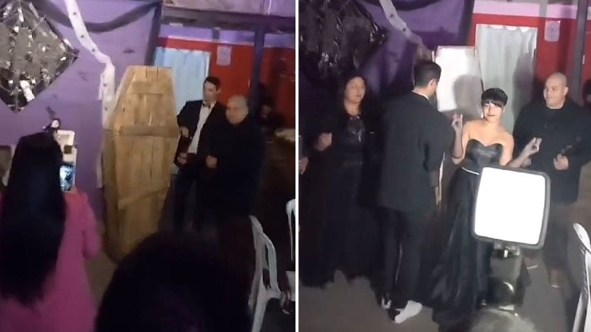 VIDEO: Quinceañera sorprende al entrar a su fiesta dentro de un ataúd