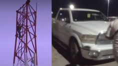 Con machete en mano hombre sube a una torre de telefonía y se atrinchera, conducía camioneta con reporte de robo