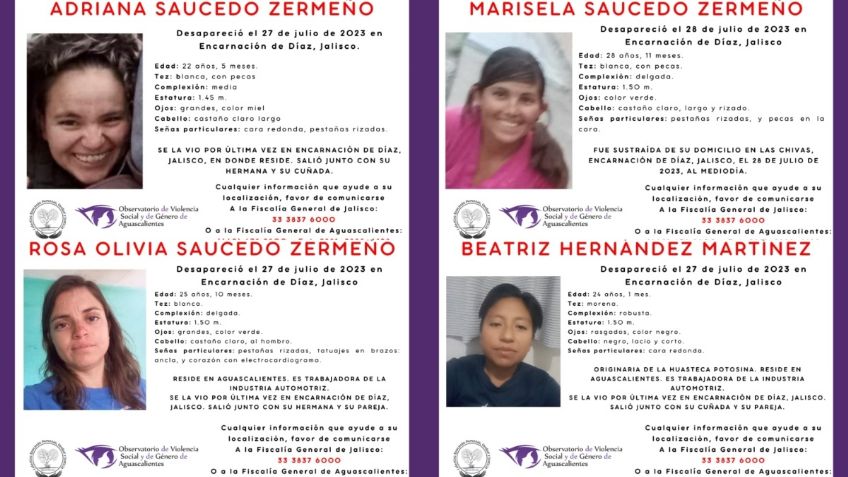 Desaparecen cuatro mujeres en Jalisco, viajaron desde Aguascalientes para visitar a familiares