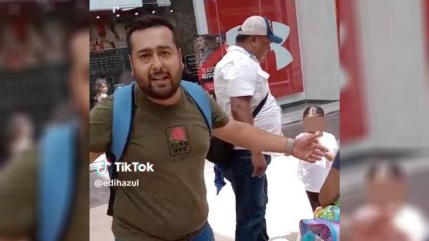 Papá agrede a niña en centro comercial de Cancún, una mujer lo graba y le escupe: “vieja metiche”