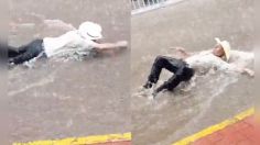 VIDEO: hombre aprovecha los encharcamientos y se pone a nadar en plena avenida de Jalisco