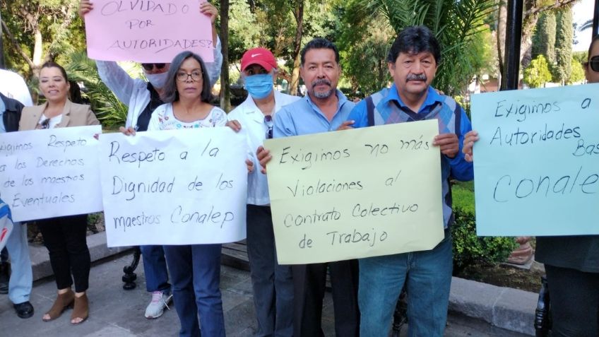 “No más violaciones al contrato”: Maestros del Conalep marchan en el centro histórico de la capital potosina