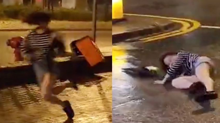 VIDEO: mujer es arrastrada en plena calle por feroces vientos del tifón Saola en Hong Kong