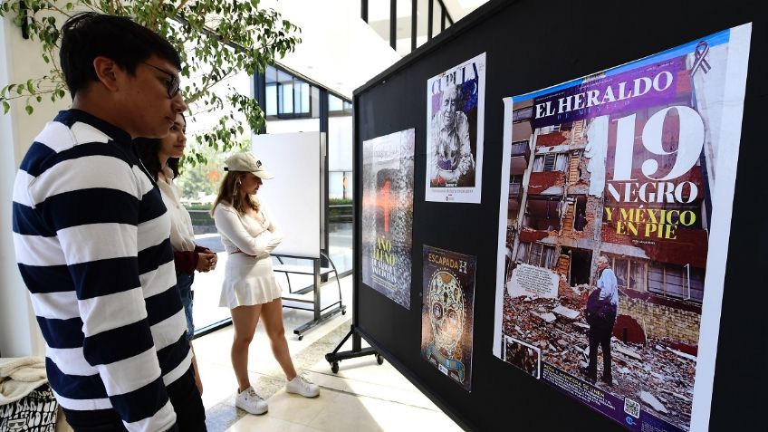 Lucen portadas de El Heraldo de México en la Universidad Anáhuac