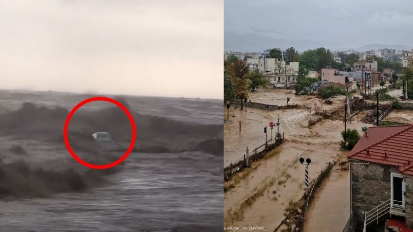 Estos coches fueron arrastrados al mar Egeo por fuertes lluvias en Grecia