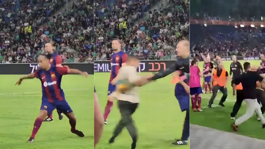 Ronaldinho 'regateó' a joven que invadió la cancha para sacarse una foto con él