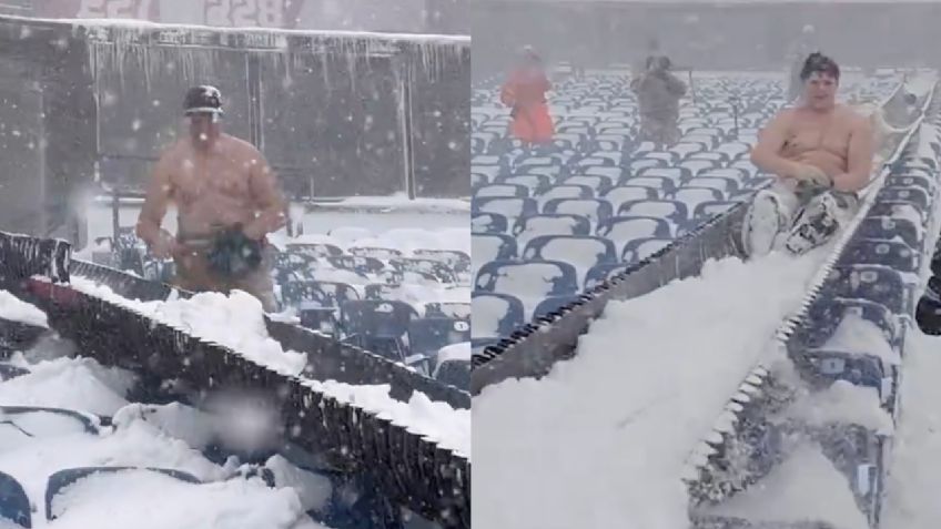 VIDEOS: aficionados de los Bills quitan la nieve del Highmark Stadium y acaban sin playera