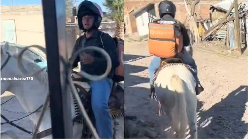 VIDEO: repartidor de DiDi lleva pedidos en caballo y se vuelve viral