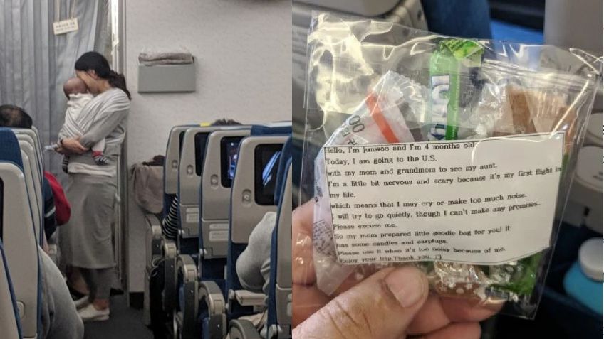 Madre regala 200 bolsas de dulces para evitar molestias en el primer vuelo de su bebé