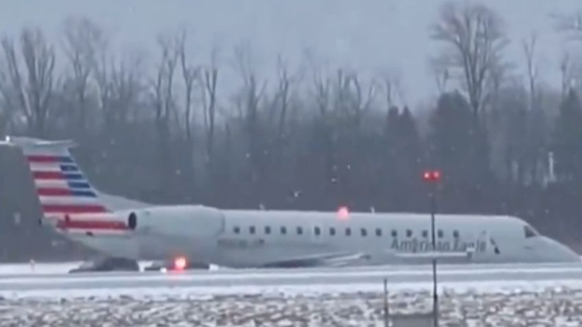 VIDEO: avión se sale de la pista en aeropuerto de Nueva York debido a intensa nevada